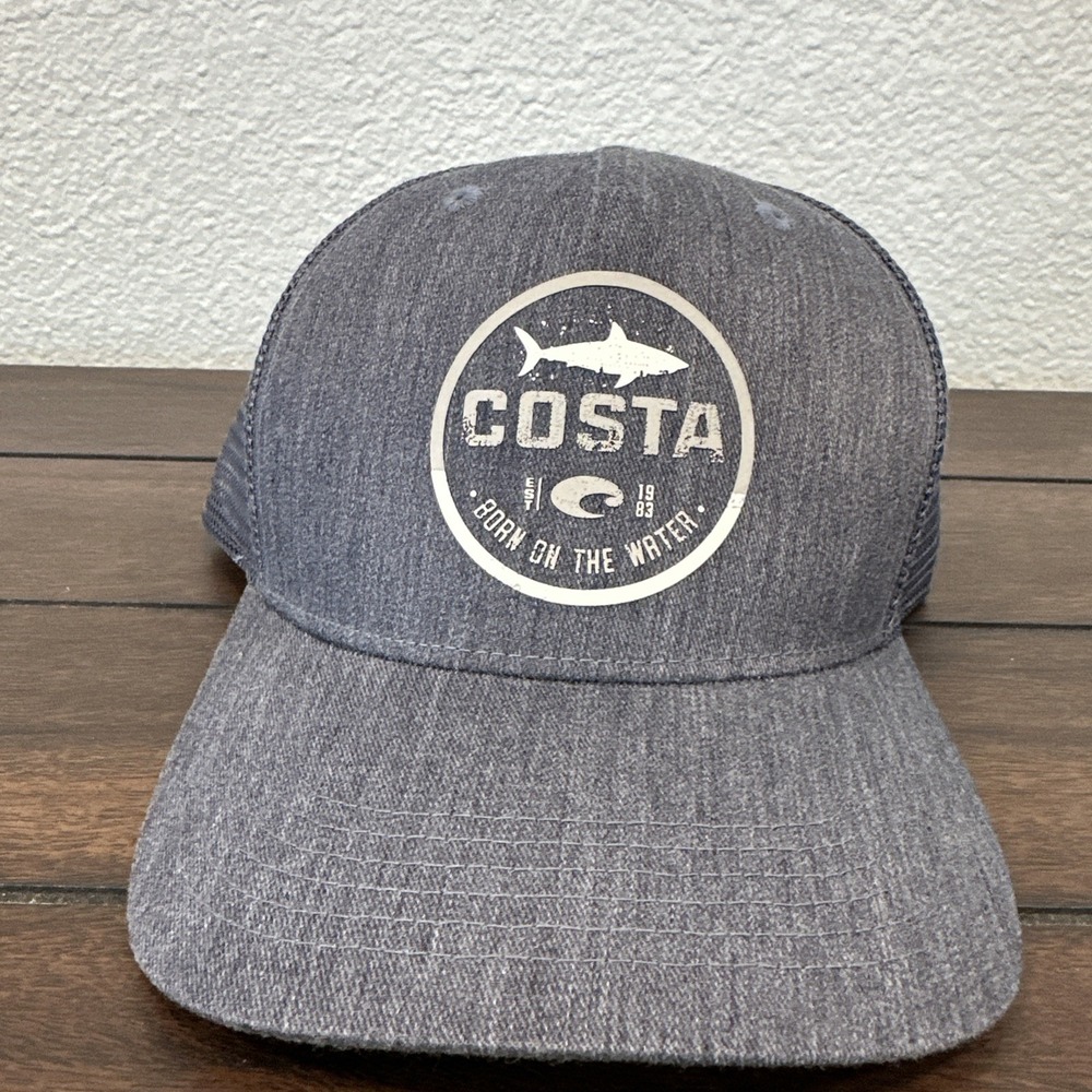 Costa Del Mar Gray Trucker Hat Shark Patch Insignia Born On The Water Snapback